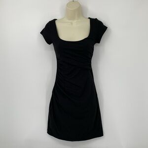 Susana Monaco gathered mini dress jersey knit black square neck ruched XS
